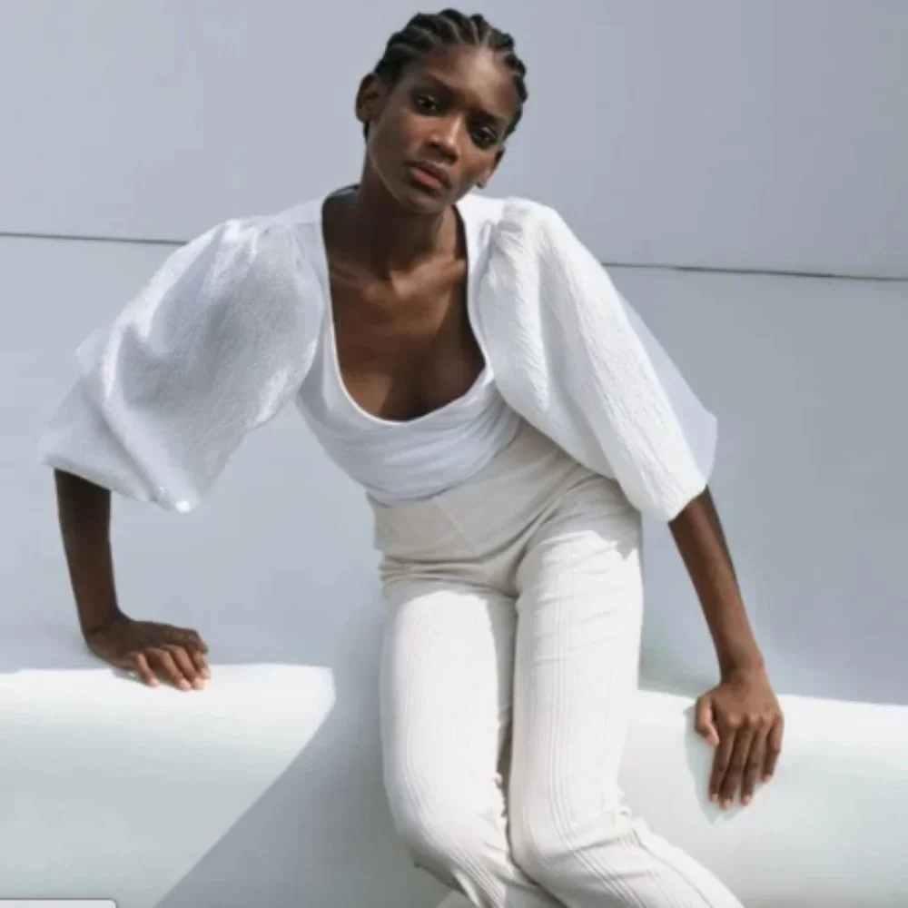 Zara White Matching Textured Top Sz Small NWT